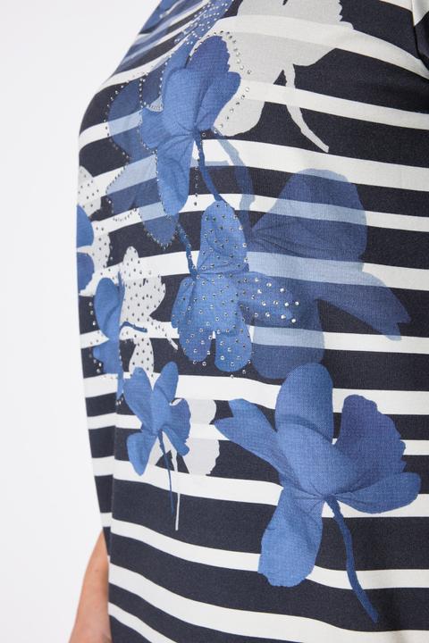 Actual product image Ulla Popken Striped Short Sleeve Flower Graphic Tee (62)