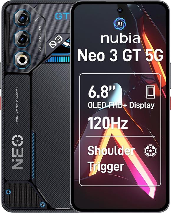 Nubia Neo 3 GT 8GB/256GB Schwarz (256 Go, Gris interstellaire, 6.80", Double SIM, 5G)