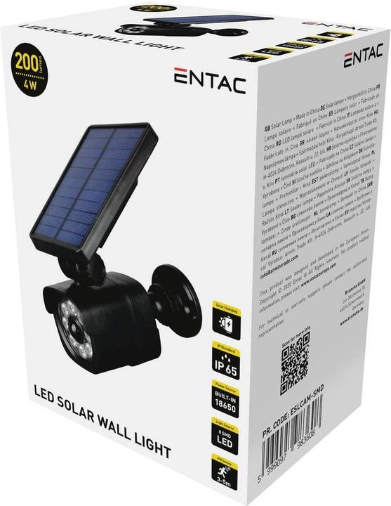 Actual product image Entac ESLCAM-SMD Solar-Wandstrahler mit Bewegungsmelder 4 W Schwarz (200 lm, IP65)