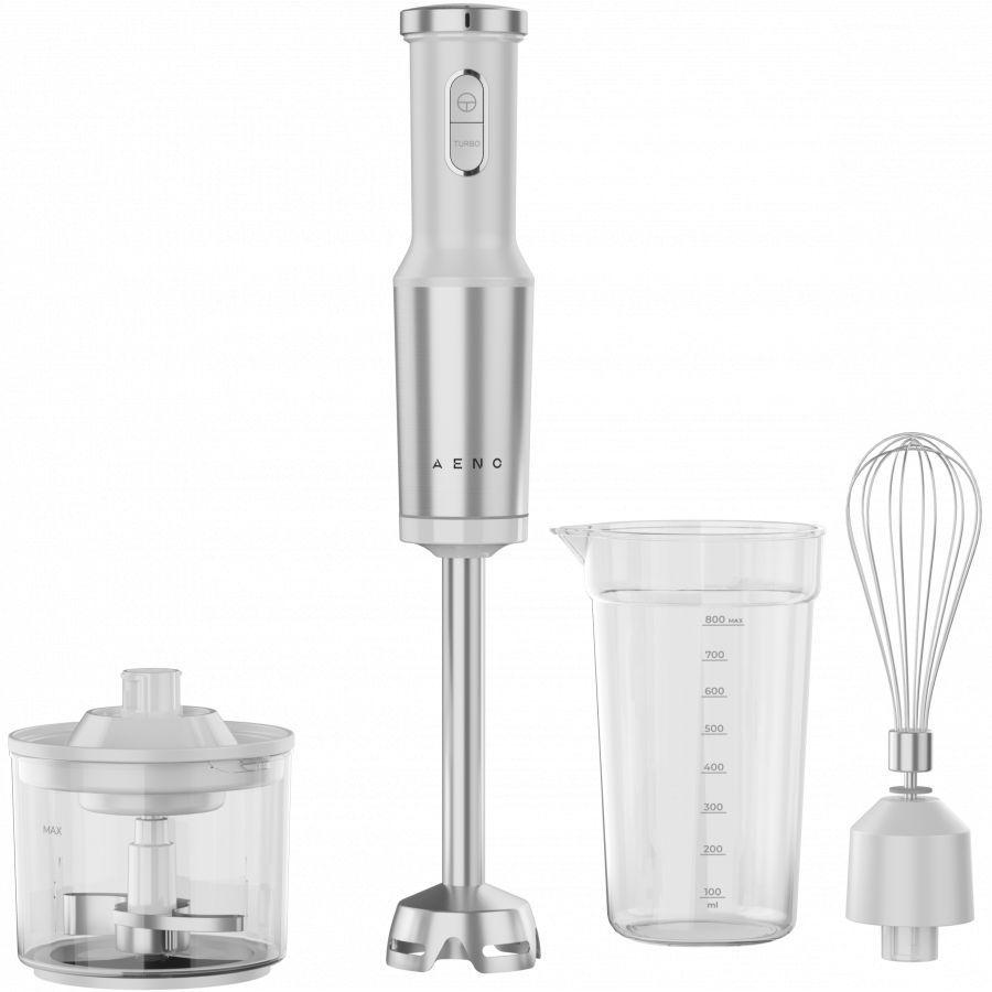 Aeno Smart device Hand Blender, 1200W in CB, White, Tiger Teeth Cutter, Whisk, Food Processor, Cup, Frullatore a immersione, Bianco, Argento