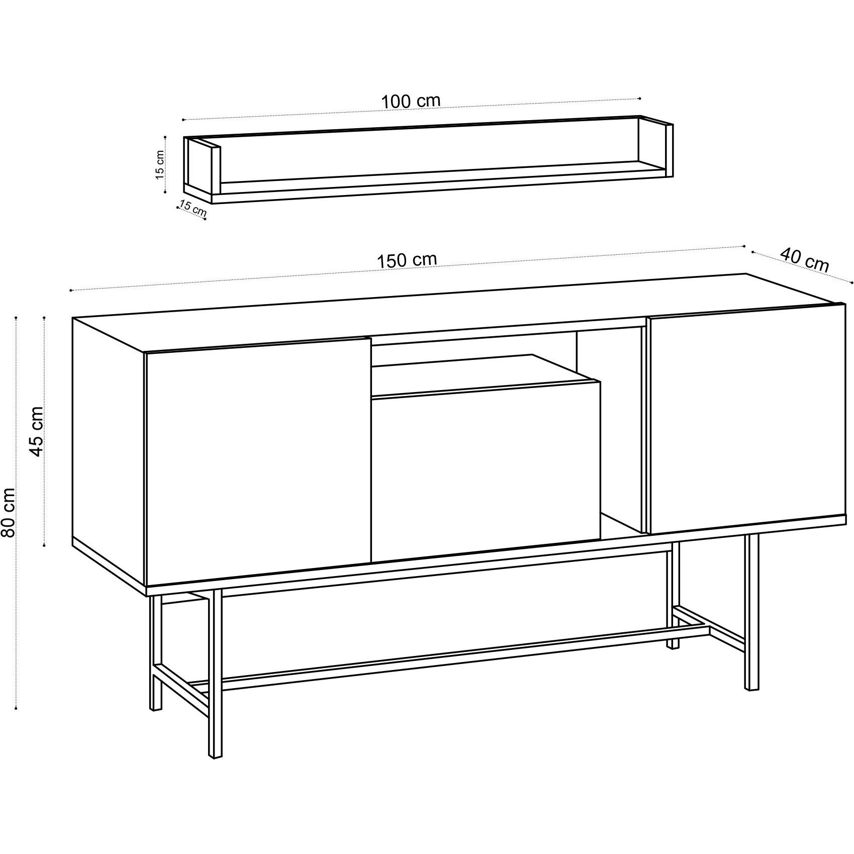 Thumbnail - Hanah Home, Kommode + Sideboard, Kennedi (100 x 15 x 15 cm)