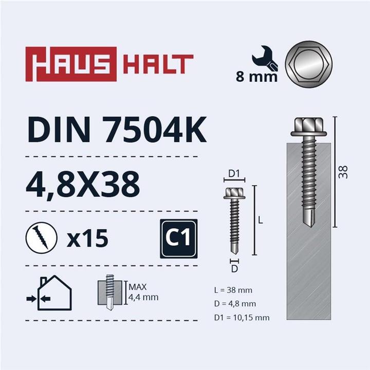Actual product image Haushalt SELF SCREW 4.8X38 DIN7504K ZN 15PCS (15 Screws per piece)
