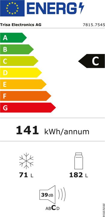 Label énergétique Trisa Réfrigérateur combiné 253 L, Inox (253 l)