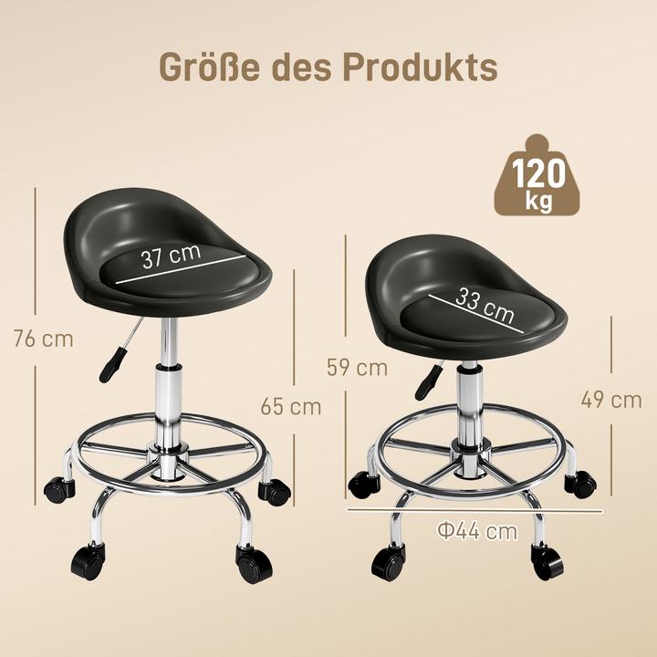 Actual product image Homcom Rollhocker Kunstleder, Metall Schwarz (49 - 65 cm)