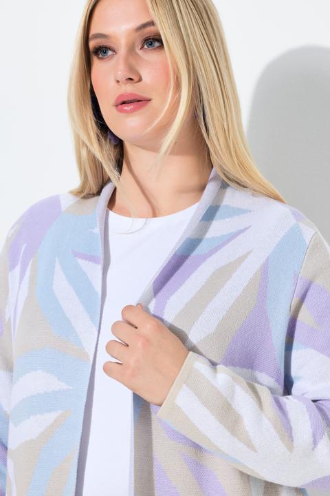 Produktbild Ulla Popken Long-Strickjacke, grafisches Muster, Stehkragen, Langarm (54)