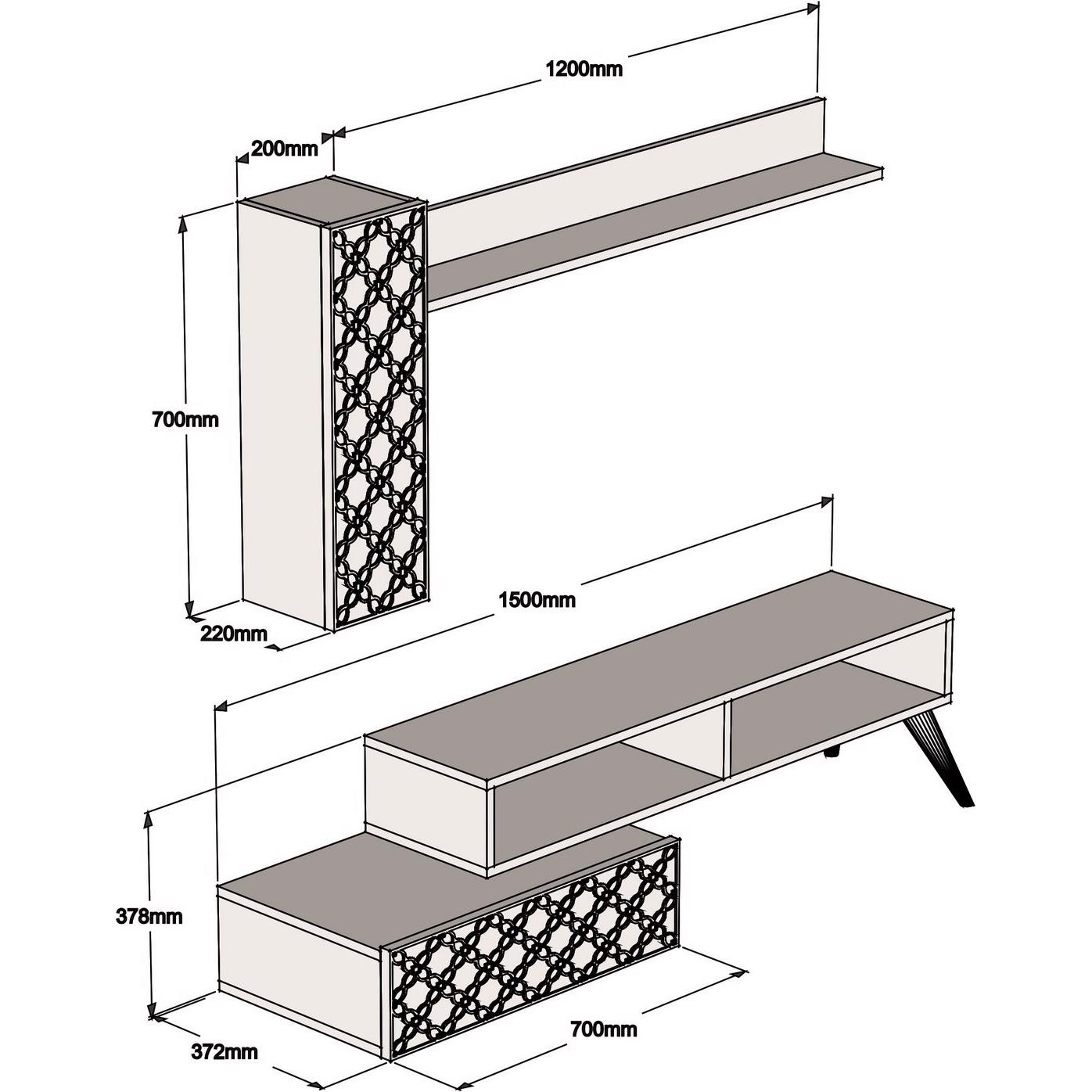 Thumbnail - Hanah Home, TV Möbel, Addisyn (120 x 16.1 x 11.8 cm, 70 x 22 x 20 cm)