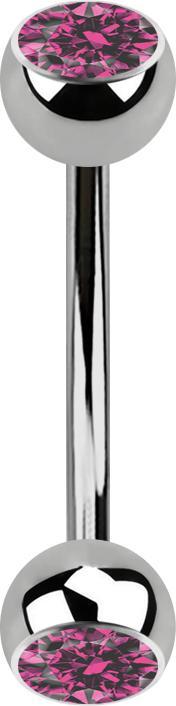 Actual product image Star Piercing Micro banana silver with two crystal balls pink (without brass, Titanium G23)