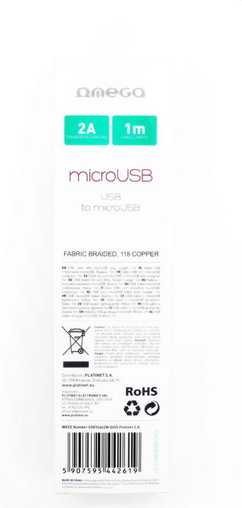 Image du produit Omega OUFBB3MBOXS Câble USB Micro-USB Argent, Blanc (1 m)