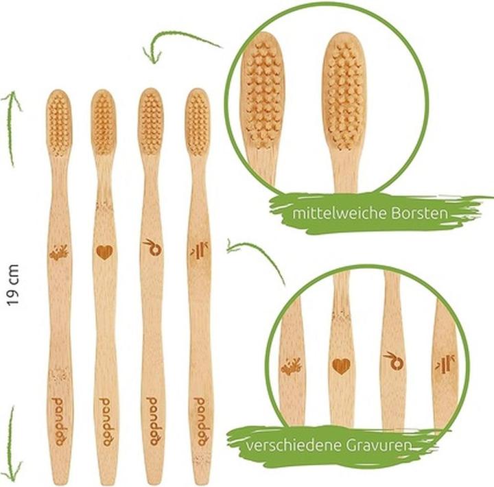 Produktbild Pandoo Bambus Zahnbürsten (Mittel, 4 x)