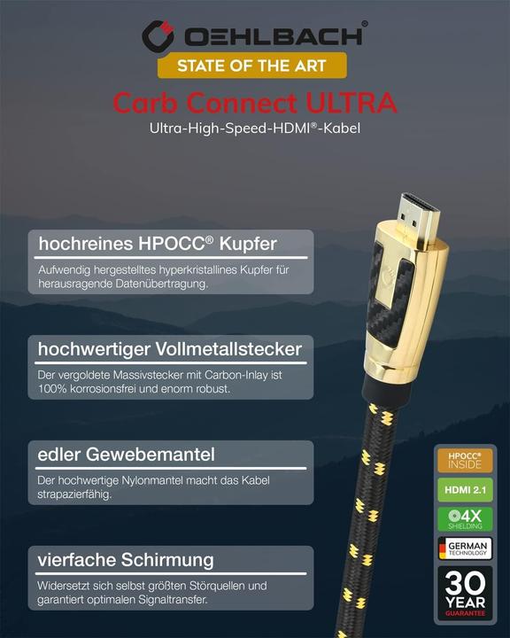 Produktbild Oehlbach Ultra High End HDMI 2.1 Kabel 8K 60Hz 4K 120Hz mit Hyperkristallinem Kupfer (7.50 m)