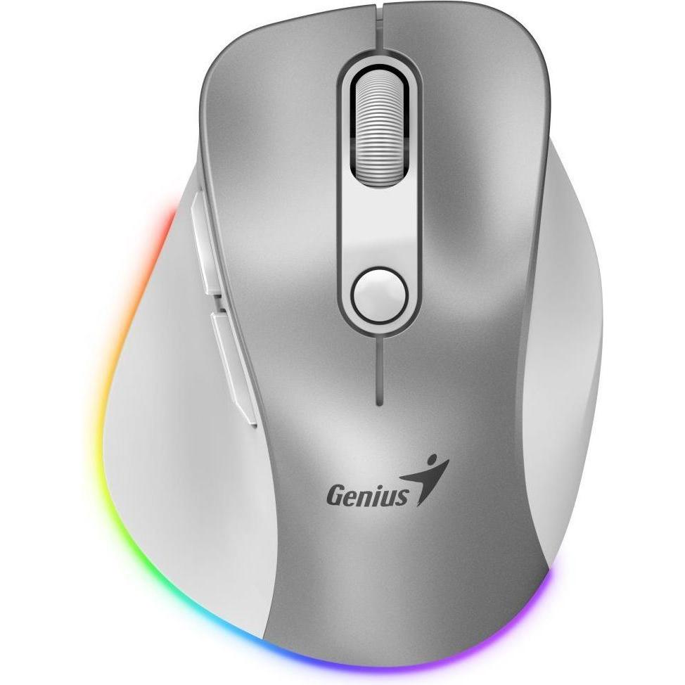 Genius Ergo 9000S Pro/Ergonomická/Optická/Pro praváky/2 400 DPI/Bezdrátová USB + Bluetooth/Stříbrná (Kabellos), Maus, Si...