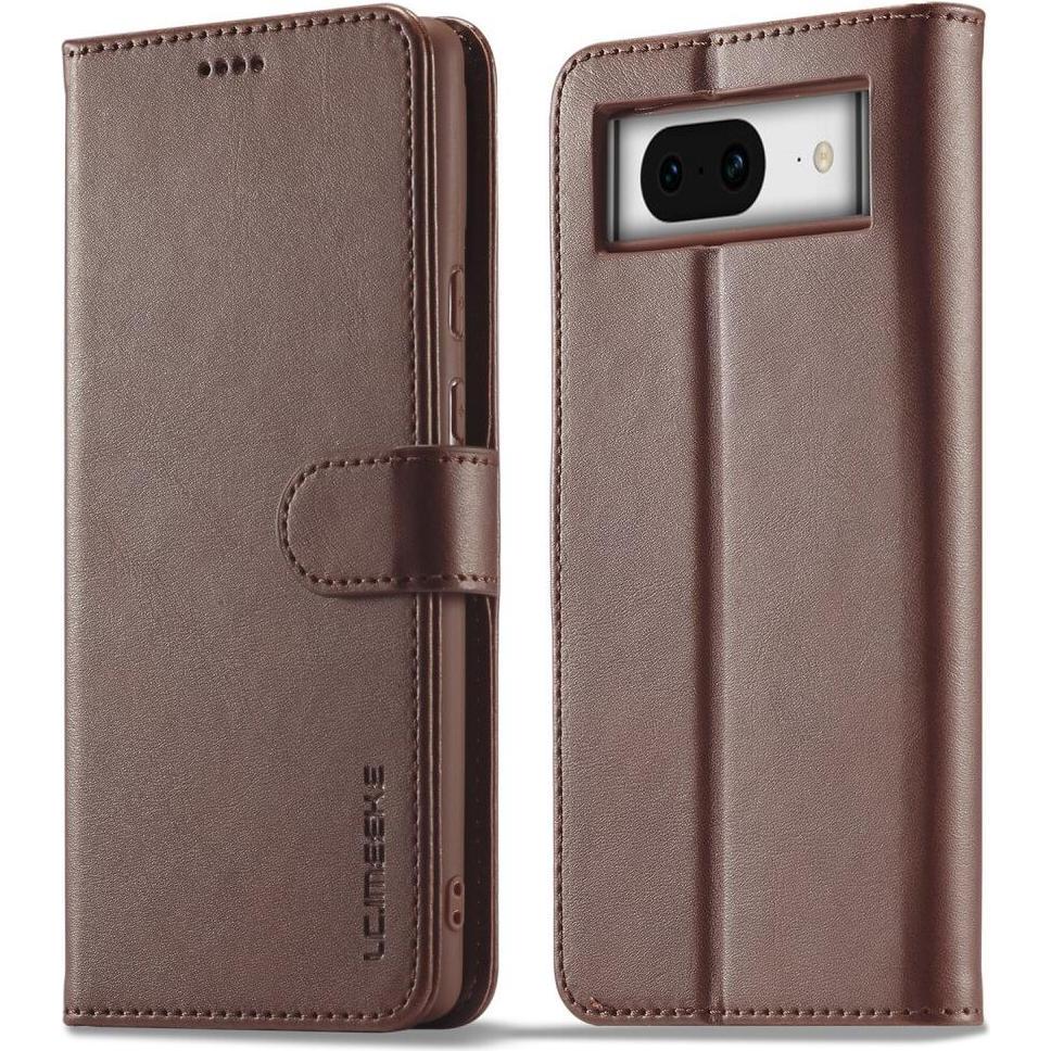 LC.Imeeke Google Pixel 8 - Leder Etui Hülle dunkelbraun (Google Pixel 8), Smartphone Hülle, Braun