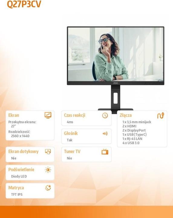 Produktbild AOC Q27P3CV (2560 x 1440 Pixel, 27")