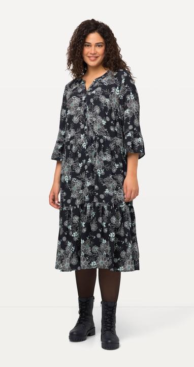 Produktbild Ulla Popken Midikleid, Volants, A-Linie, Tunika-Ausschnitt, 3/4-Arm (50, 52)