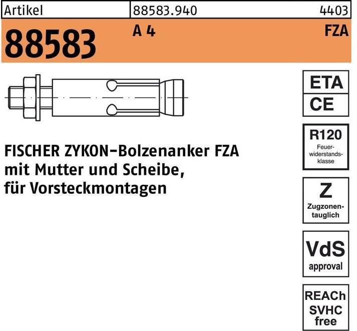 Actual product image Fischer Wedge anchor R 88583 ZYKON FZA 18x 80 M 12/25 A 4 Without surface specification (10 pcs.)