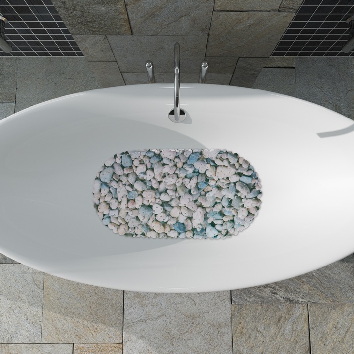 Actual product image Relaxdays Anti-Slip Bath Mat, Stone-look (36 x 68 x 0.5 cm)