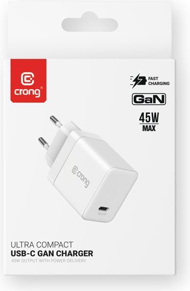 Actual product image Crong Ultra Compact GaN - USB-C 45W PD 30 Wall Charger with PPS (White) (45 W, 1 portion)