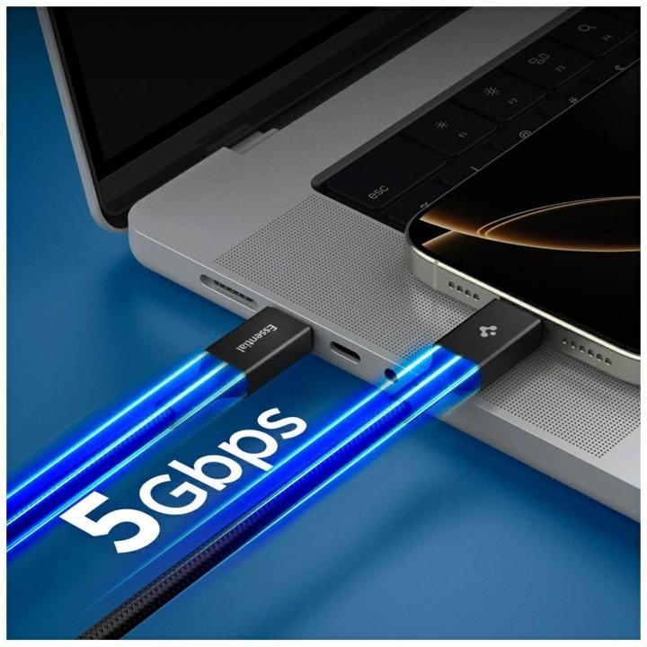 Actual product image Spigen Essential USB C to USB C 100W Cable black EB10010CC (1 m, USB 3.2 Gen 1, 100 W)