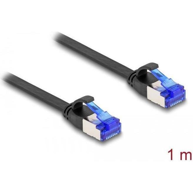 Delock RJ45 Flachband Patchkabel Stecker zu Stecker Cat.6A flexibel 1 m schwarz (U/FTP, CAT6a, 1 m), Netzwerkkabel