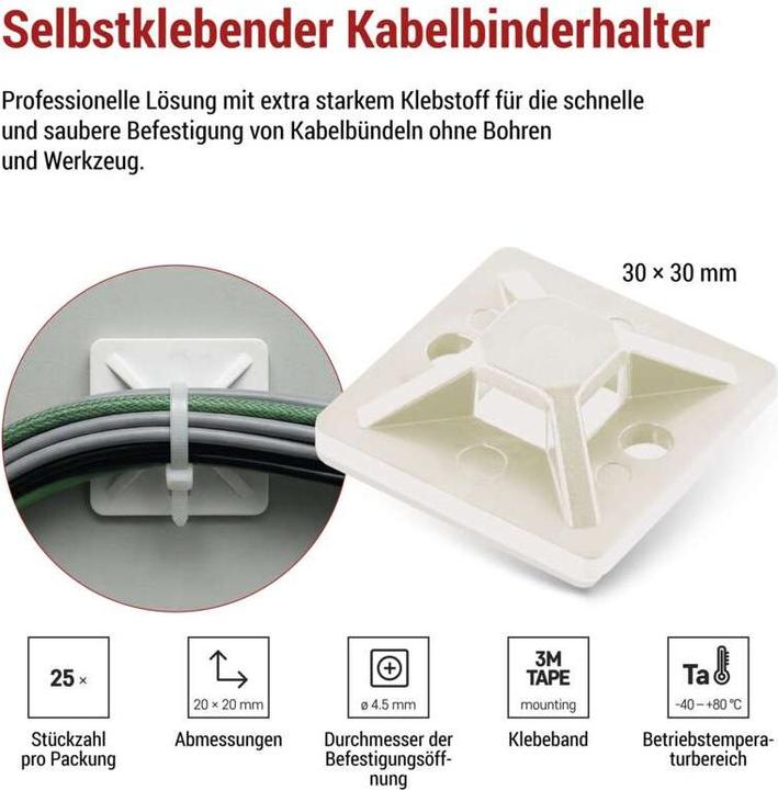 Produktbild Emos Selbstklebende Basis 30×30, weiss, 25 Stk
