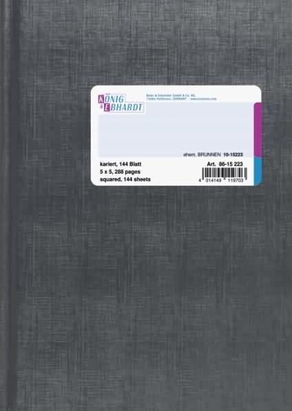 Image du produit König EBHARDT Livre de comptes, DIN A5, quadrillé, 144 feuilles couverture grise, couture, sans copie (144 x)