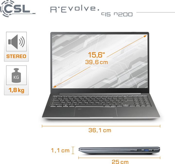 Produktbild CSL Computer Notebook R'Evolve C15 v3 39.6 cm (15.6 Zoll) Full HD Intel® N-Rei (15.60", 16 GB, 1000 GB, DE)