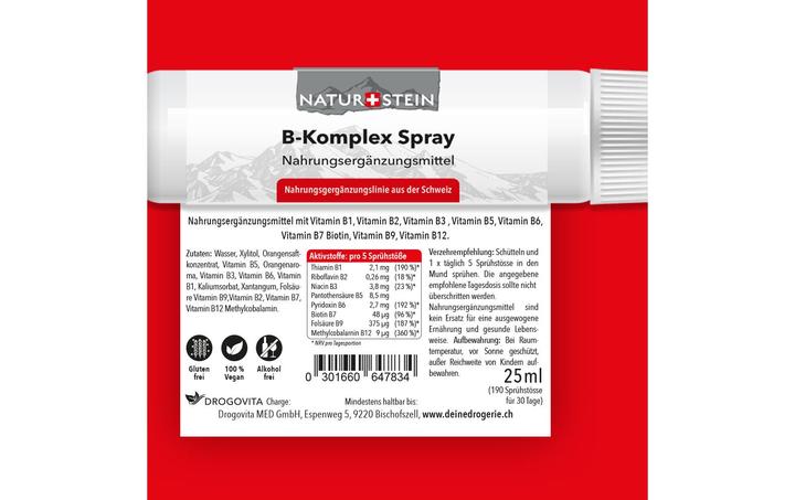 Valori nutrizionali e ingredienti Naturstein Vitamin Spray B-Komplex (1 Pezzo/i, Getto vaporizzato, 41 g)