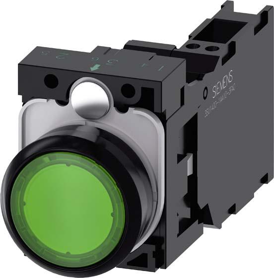 Produktbild Siemens Drucktaster 1f gn rnd Ř22mm 1S 1Ö 1W 3SU1102-0AB40-3FA0