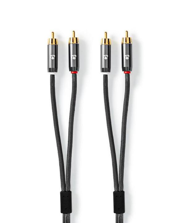 Actual product image Nedis Stereo Audio Cable 2X RCA Plug 2X RCA Plug Gold Plated 5.00 m Round Grey / Gun Metal Grey Ve (5 m, Cinch)