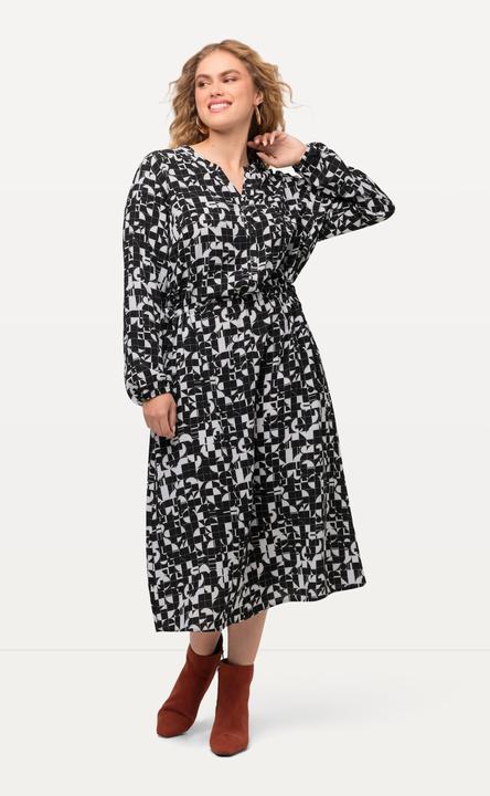 Produktbild Ulla Popken Kleid, Tunnelzug, Tunika-Ausschnitt, Taschen, Langarm (56)