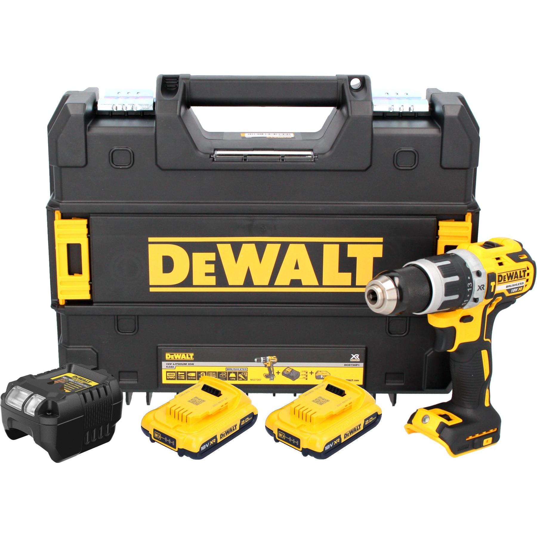 Thumbnail - DeWalt, Bohrmaschine + Akkuschrauber, DCD 796 D2T Akku Schlagbohrschrauber 18 V 70 Nm Brushless + 2x Akku 2,0 Ah + Ladeg...