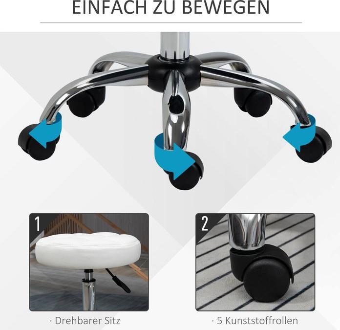 Produktbild Swisshandel24 Drehhocker, Salonhocker, höhenverstellbar, Kunstleder, Steppdesign, Ø35,5x48-63cm, Weiss/Silber