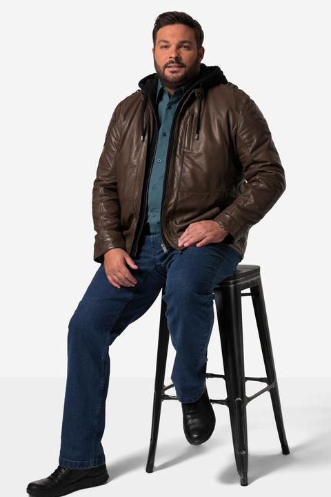 Produktbild Men+ Lederjacke, Leder, abnehmbare Jersey-Kapuze, Zipper, bis 7 XL (7XL)