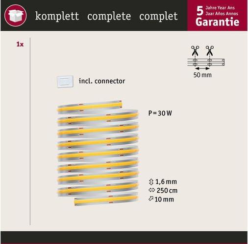 Immagine prodotto Paulmann MaxLED 1000 a riga intera COB a strisce (Bianco caldo, 250 cm, Interno)