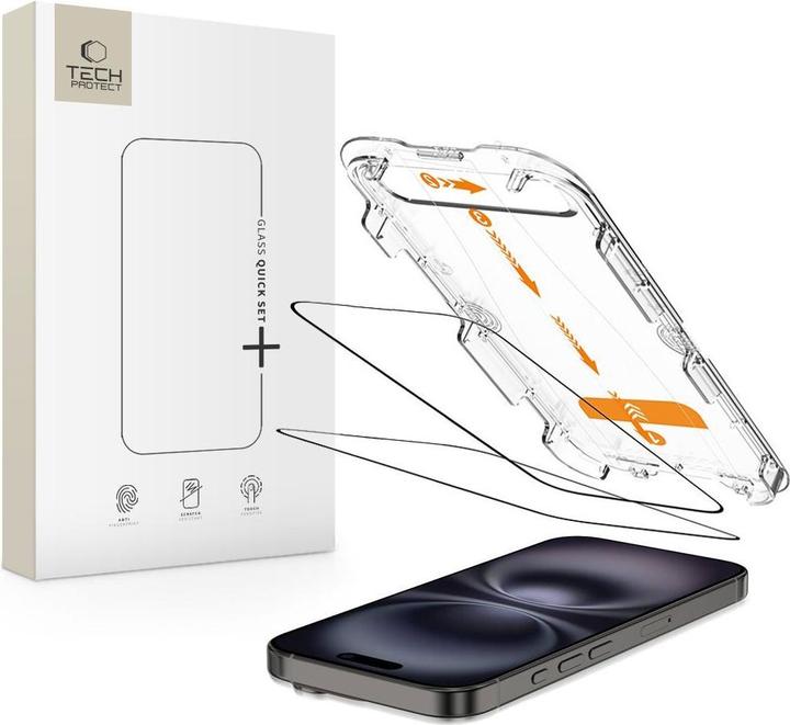 Produktbild Tech-Protect Quick Set+ Panzerglas 2er-Pack für iPhone 15/16 (2 Stk., Apple iPhone 15, Apple iPhone 16)