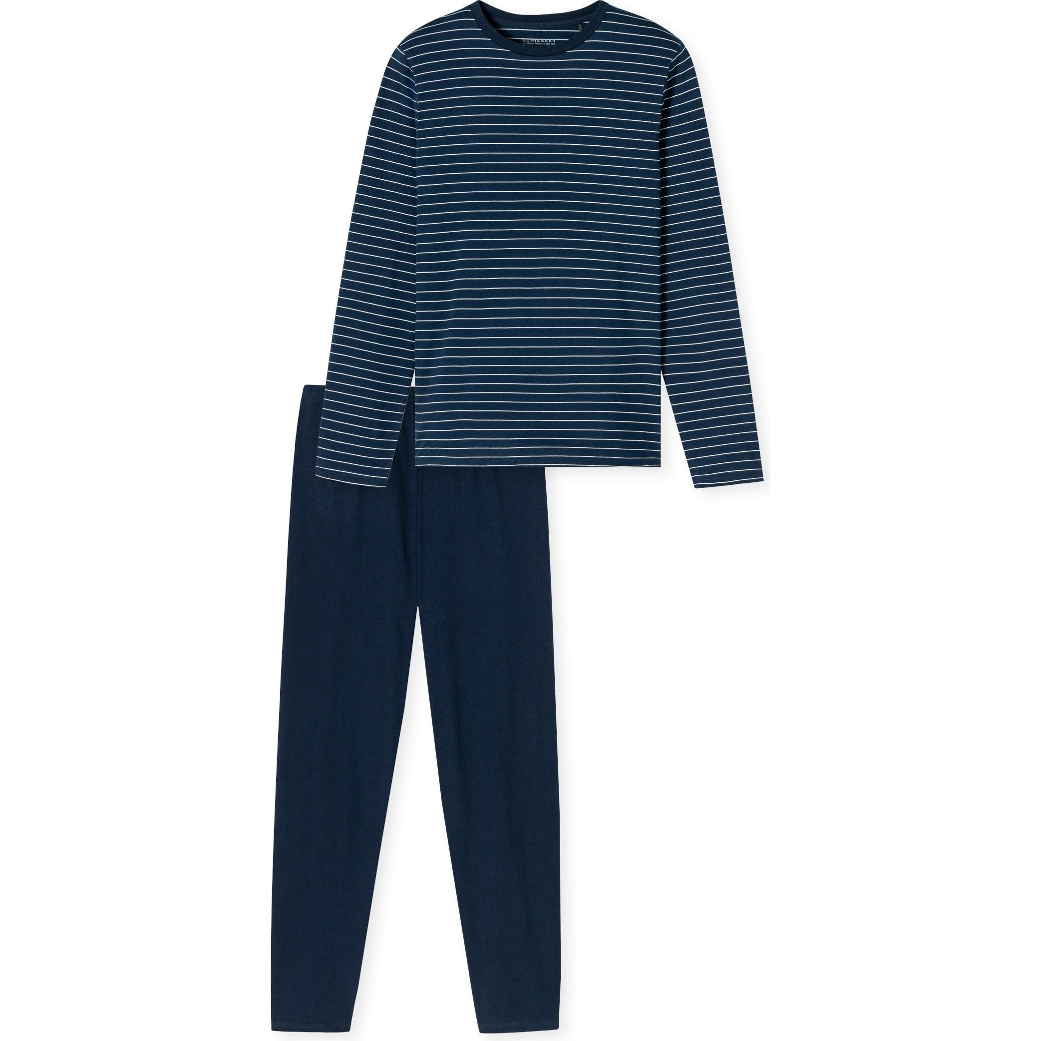 Schiesser, Herren, Pyjama, Schlafanzug lang, Blau, (58)