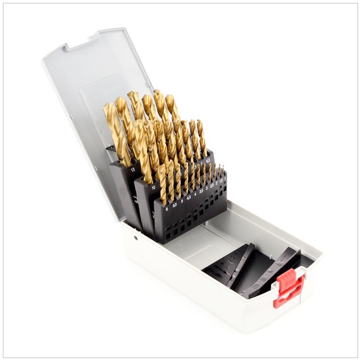 Produktbild Bosch Professional Zubehör Metallbohrer-Set HSS-TiN, ProBox, 25-teilig (1 mm, 1.5 mm, 2 mm, 2.5 mm, 3 mm, 3.5 mm, 4 mm, 4.5 mm, 5 mm, 5.5 mm, 6 mm, 6.5 mm, 7 mm, 7.5 mm, 8 mm, 8.5 mm, 9 mm, 9.5 mm, 10 mm, 10.5 mm, 11 mm, 11.5 mm, 12 mm, 12.5 mm, 13 mm)