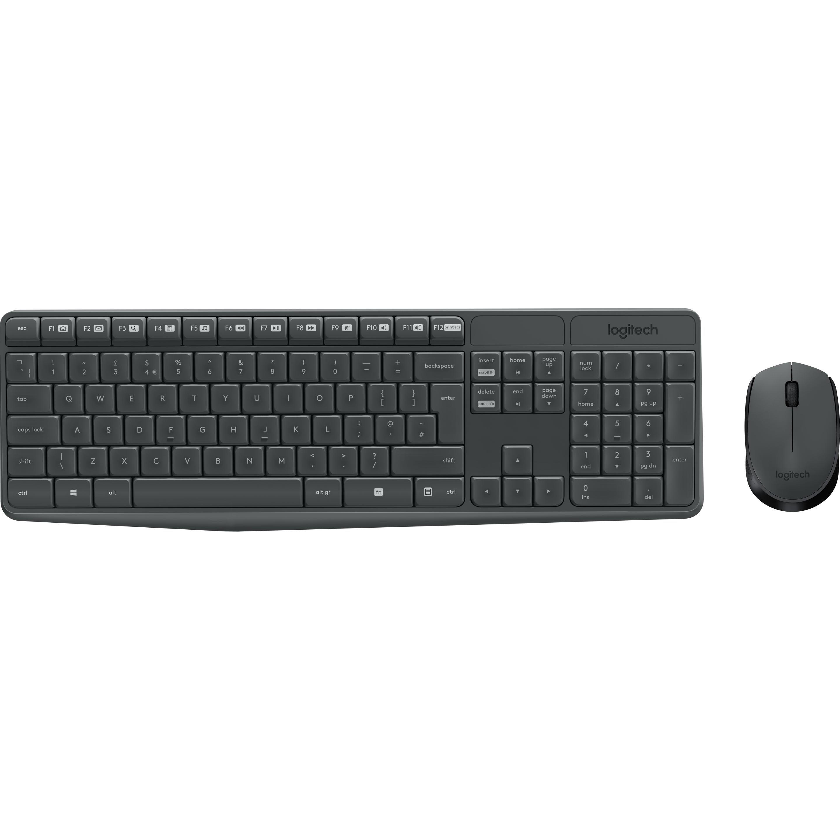 Logitech MK235 (Germania, Senza fili), Tastiera, Grigio