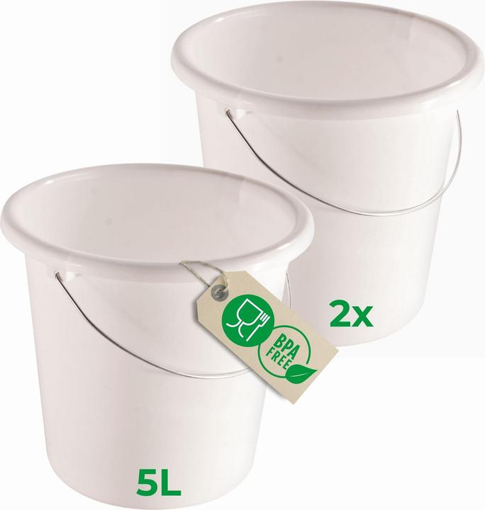 Novaliv 2 Stück Eimer 5L Weiss mit Masseinteilung - Putzeimer 5 Liter? 22,5 cm Praktischer Allrounder (2 pcs.)