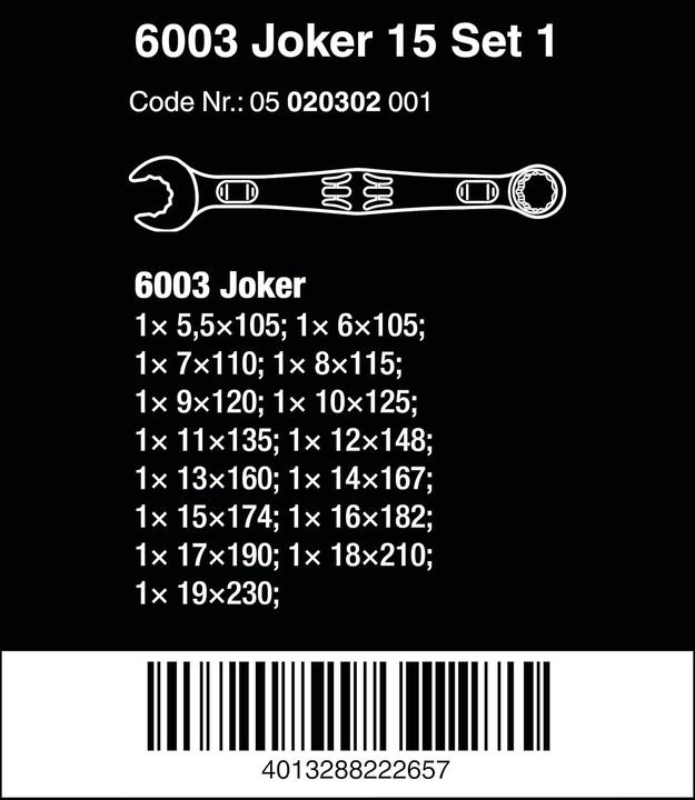 Actual product image Wera 6003 Joker 15 Set 1 (19 mm)