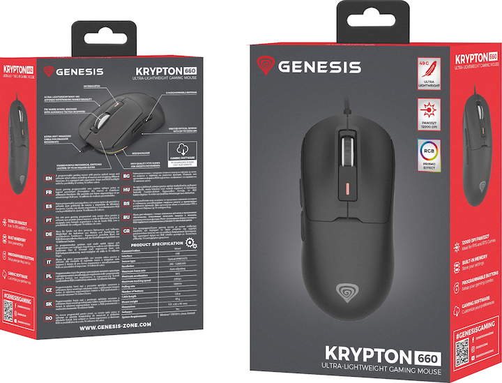 Produktbild Genesis Gaming Maus KRYPTON 660 RGB kabelgeb. schwarz (Kabelgebunden)