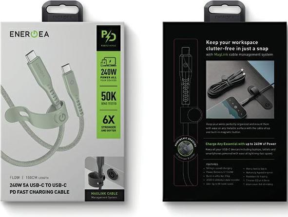 Actual product image Energea cable Flow USB-C - USB-C 1.5m zielony/geen 240W 5A PD Fast Charge (1.50 m, USB 3.2 Gen 2x2, 240 W)