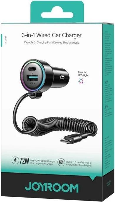 Actual product image Joyroom 3-in-1 Wired Car Charger (55W)