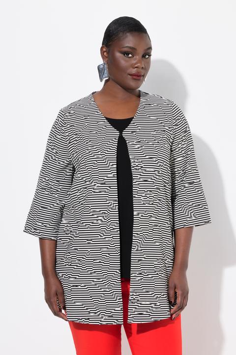 Image du produit Ulla Popken Veste rayée, manches 3/4, fermeture agrafée et col en V (56)