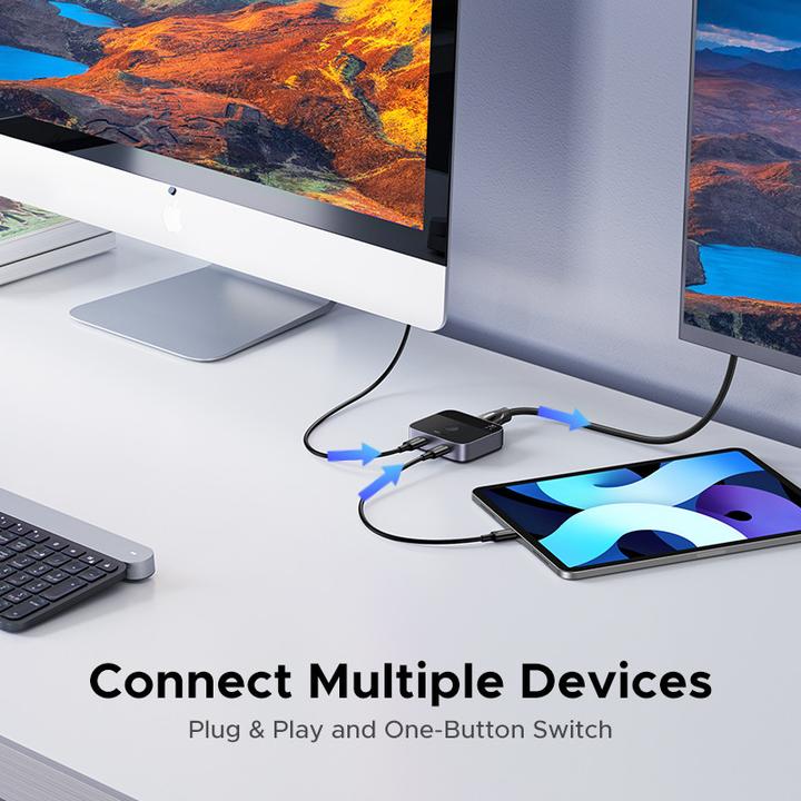 Actual product image Ugreen - KVM Switch AW502 (55451) - 2x Type-C, 1x HDMI Out, 4K@60Hz, Aluminum - Grey