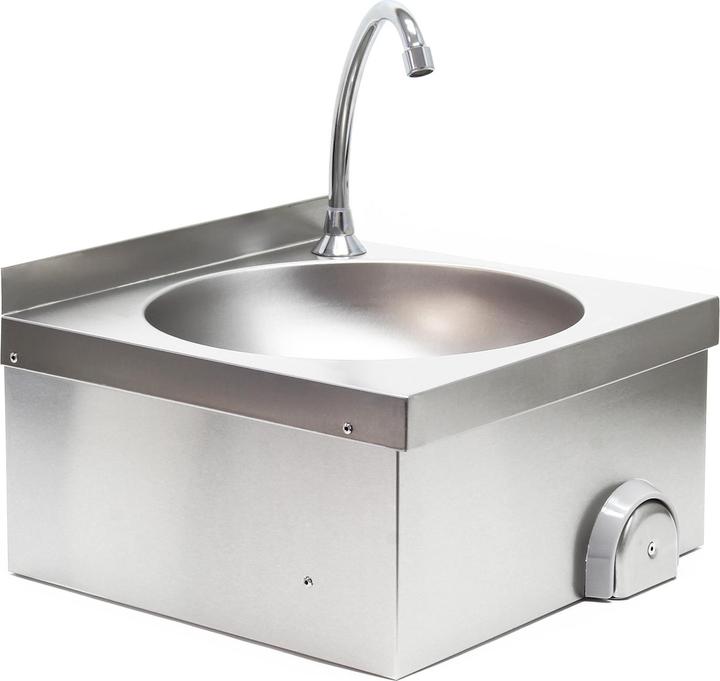 XPOtool Évier Acier fin Commande genou Gastro Cuve ronde Montage mural Lavabo Lave-main hygiénique
