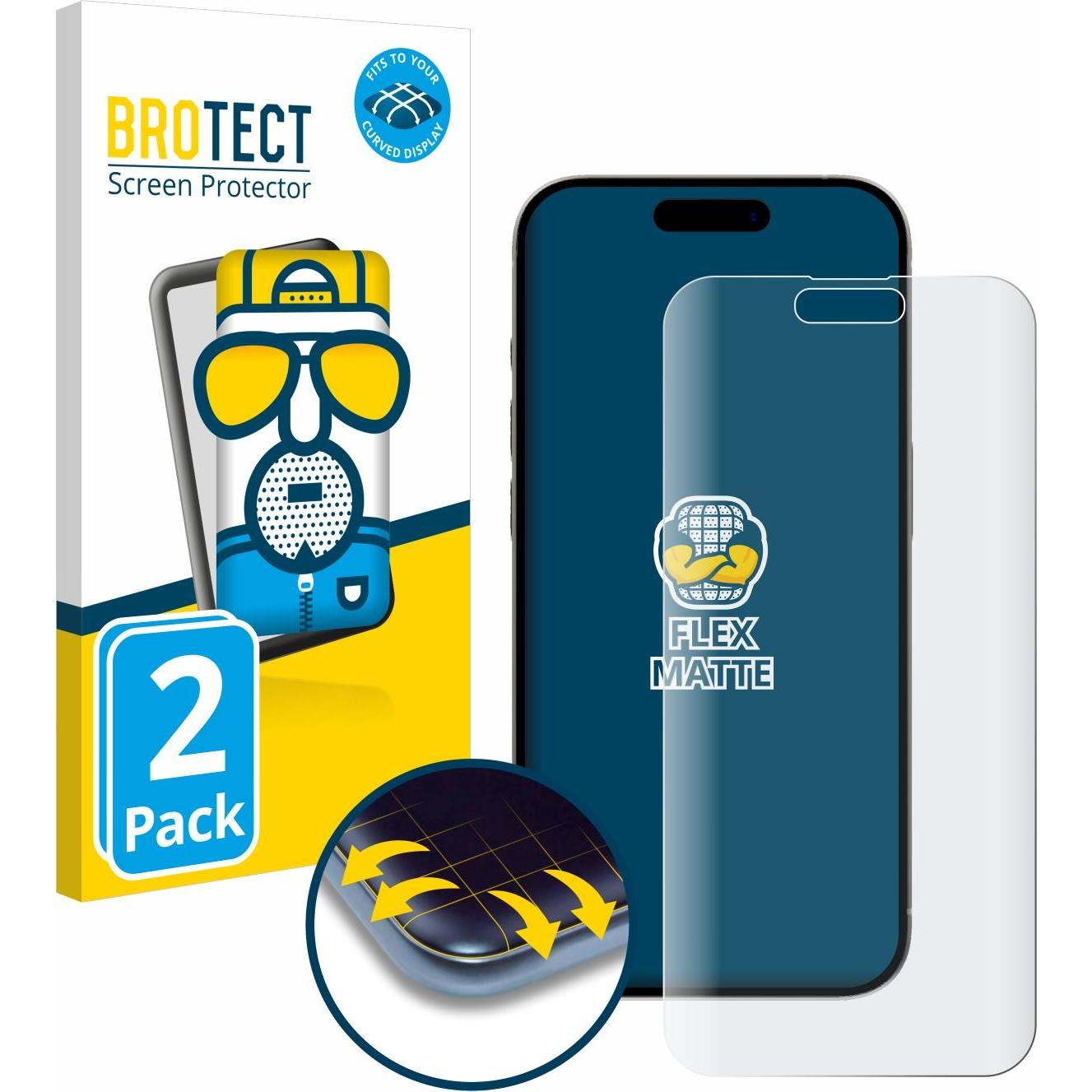 BROTECT Full-Cover Displayschutz Matt (2 Stück, Apple iPhone 15 Plus), Smartphone Schutzfolie, Grau