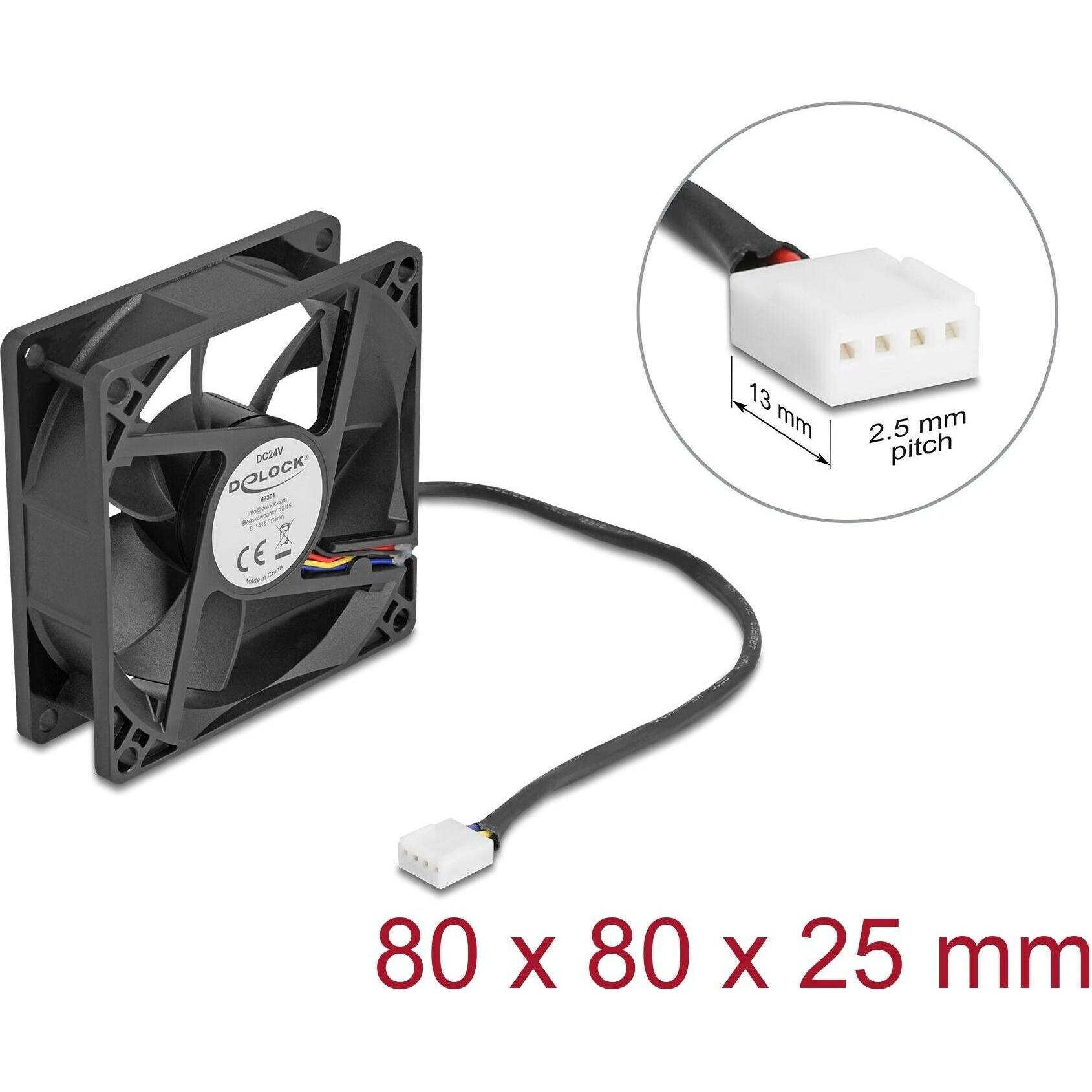 Delock Axiallüfter 24 V DC, 80 x 80 x 25 mm schwarz (80 mm, 1 x), Ventola PC, Nero