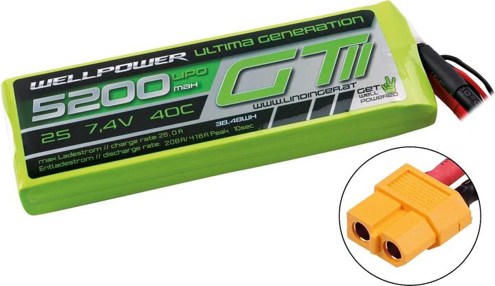 Actual product image Wellpower LIPO AKKU ULTIMA GT II 5200 mAh / 7,4 Volt 2S 40/80C CH5/8 XT-60 (7.40 V, 5200 mAh)