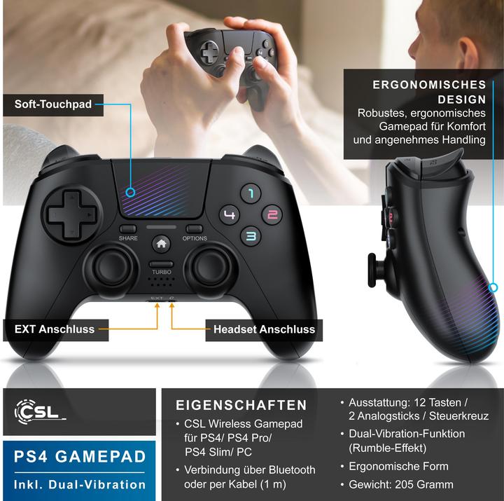 Produktbild CSL Nintendo Switch Gamepad, Wireless Bluetooth Controller, HD Rumble, Turbo Button, Akku, USB Typ C (Switch)